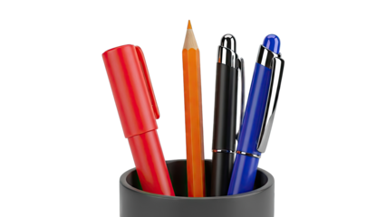Assorted Writing Utensils in a Holder
