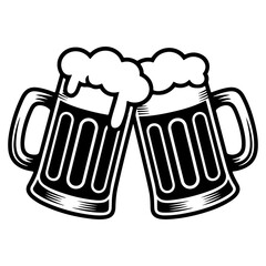 Beer mugs toasting silhouette vector