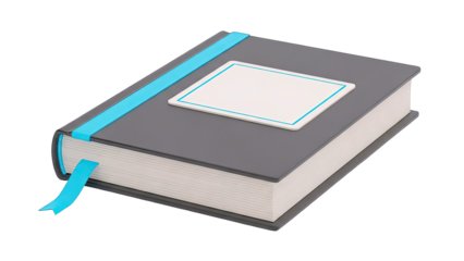 Closed Gray Hardcover Book with Blue Ribbon and Bookmark