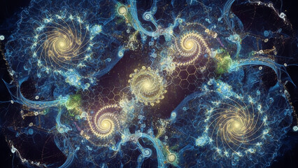 Spiral Fractal Patterns Show Bright Golden Swirls