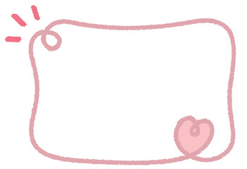クレヨンラインのカーリーハート四角フレーム/くすみピンク