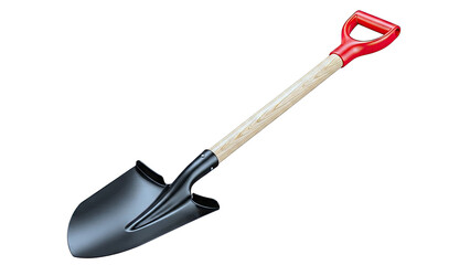 Black Spade Shovel with Red D-Grip and Wooden Handle