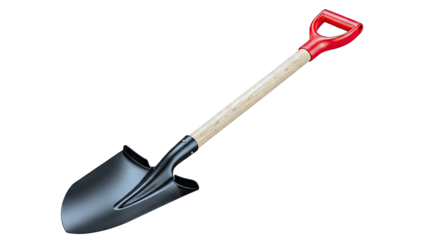 Black Spade Shovel with Red D-Grip and Wooden Handle