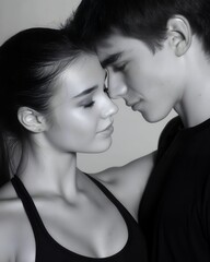 Couple Covered In Glitter Touching Foreheads Together In Studio Portrait