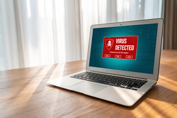 Virus warning alert on computer screen detected modish cyber threat , hacker, computer virus and malware