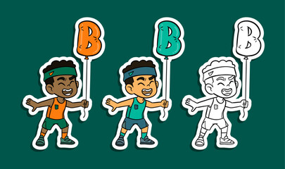 Cute Boys Holding Letter B Balloon Sticker Set