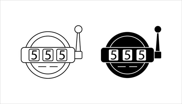 Slot Machine 777 Line Icon Minimal outline icon of a slot machine showing 777 symbols, representing casino, gambling, jackpot, luck, and winning concept. Isolated on white background.
