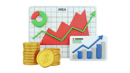 Financial Growth Charts and Coins