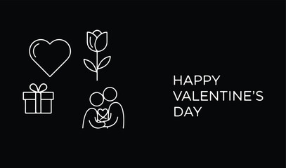 Happy Valentine&rsquo;s Day Scandinavian vector design, simple line icons, minimal typography, lots of negative space, modern Nordic aesthetic, monochrome palette.