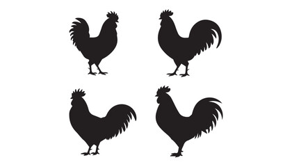 Fototapeta premium black color chicken set of silhouette vector illustration, solid white background