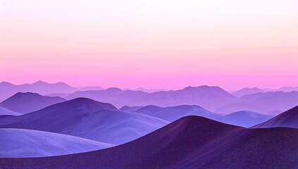 Purple mountain waves in a surreal pink gradient sunrise