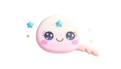 Obraz premium Cute, pastel-colored wand with a smiling face, big eyes, and star decorations on black