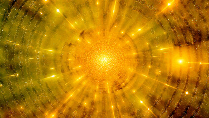 Radiant golden abstract circular grid on pale yellow background