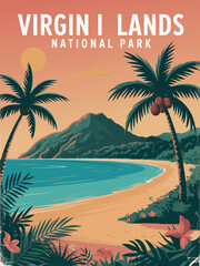 Virgin Islands National Park Travel Poster &ndash; Tropical Beach Vintage Style