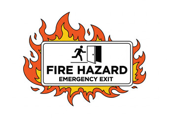 Fire hazard emergency exit sign with flames