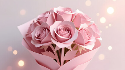Pink rose bouquet in exquisite paper cut art style
