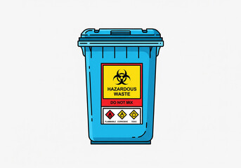 Hazardous waste disposal bin with biohazard warning labels