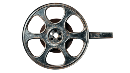Old film reel showing vintage cinema concept, antique movie production and retro entertainment, transparent background