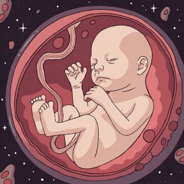 Baby in Cosmic Womb &ndash; Surreal Conceptual Illustration
