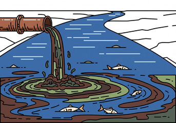 Pollution pipe dumping toxic waste into river killing fish