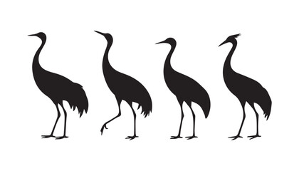 black color Cranes birds set of silhouette vector illustration, solid white background
