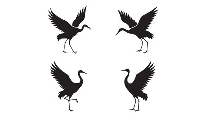 black color Cranes birds set of silhouette vector illustration, solid white background