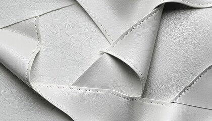 White leather stitched to form a refined folded background pattern, featuring clean seams, subtle texture, and a luxurious minimalist aesthetic.
