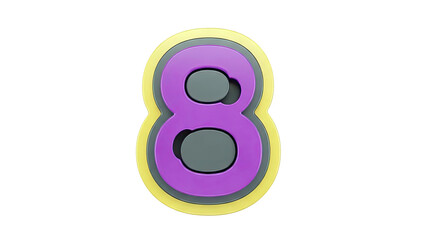 3D Rendered Number 8 with Purple, Gray, and Gold Layers