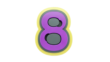 3D Rendered Number 8 with Purple, Gray, and Gold Layers