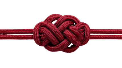 Decorative red celtic knot on a rope, symbolizing connection, unity, and strength, isolated on transparent background