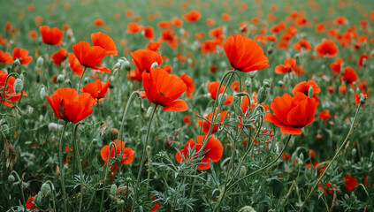 Fototapeta premium Red poppy flowers in full bloom a vibrant display