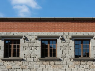 Fototapeta premium Modern building exterior with stone and brick walls
