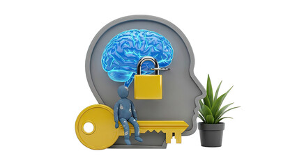 Brain Locked with Key and Figure