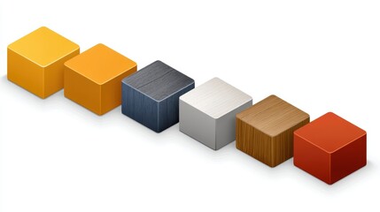 Fototapeta premium Diverse colored blocks in a row a sequence of uniquely colored blocks arranged in a linear formation showcasing a spectrum of hues