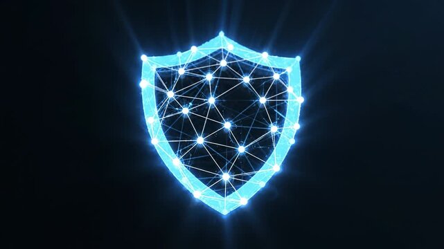 Glowing digital shield network security protection cyber defense abstract blue light glowing network node connection digital connection abstract technology blue light dark background data points