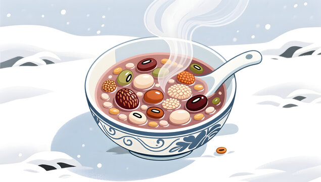 Minimalist top view of nutritious Laba porridge ingredients