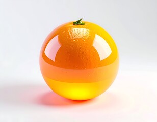 Glossy spherical citrus fruit illuminated from below, with green stem