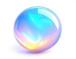 Iridescent sphere floating against a white background, soft lighting