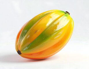 A ribbed, elongated fruit with vibrant yellow and green hues on white