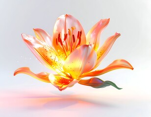 Illuminated digital floral rendering, radiant petals, soft light effect