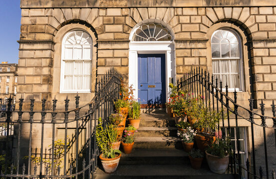 Beautiful Georgian Building With Potted Plants in Edinburgh
