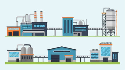 Obraz premium Modern Industrial Factory Buildings with Pipes and Towers.