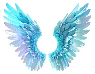 Azure wings with layered iridescent feathers, isolated on white