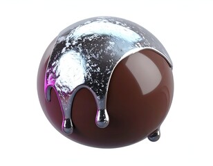 Glossy chocolate sphere with silver icing dripping down