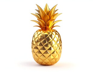 Rendered golden pineapple on white background, highly detailed
