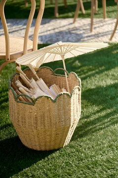 Wedding Ceremony Fans and Parasol Basket