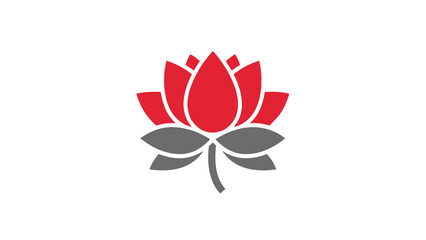 A stylized red lotus flower icon with green leaves