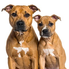 Portrait of a mature dog with its puppy, both looking directly