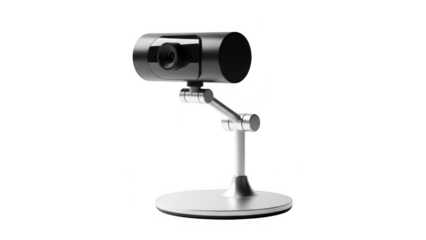 Sleek and modern desktop webcam with an adjustable silver stand for clear video conferencing isolated on transparent background