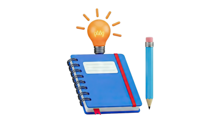 Idea Generation: Notebook, Lightbulb, and Pencil